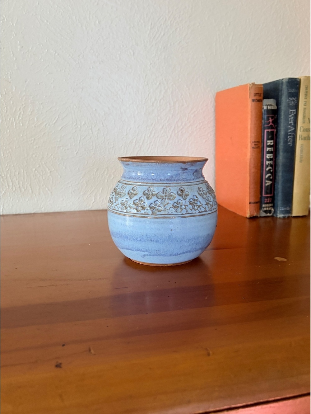 Ceramic Vase Handmade Blue Floral Fairy Cottage Whimsy H:4" D: 4"